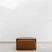 Sebastian Coffee Table and Italian ottoman with Sienna fabric in minimalist setting.